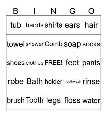 Hygiene  Bingo Card