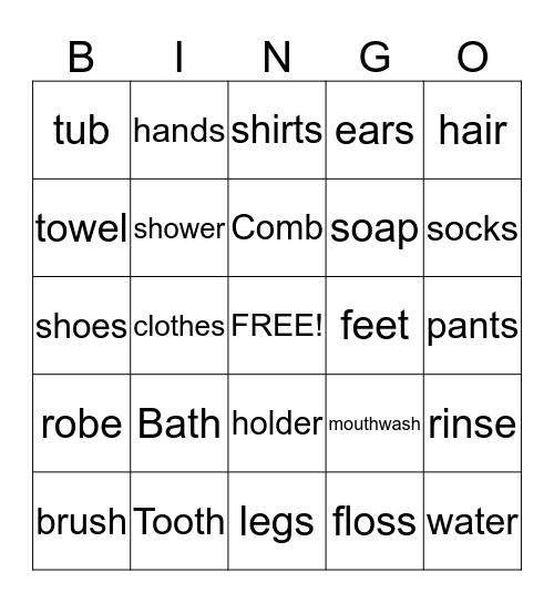 Hygiene  Bingo Card