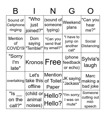 COVID-19 Conference Call Bingo Card