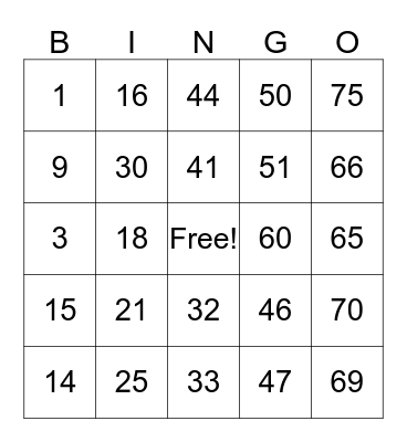 Elmer Cards Bingo Card