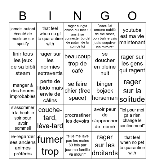 bingo quarantaine de l0u Bingo Card