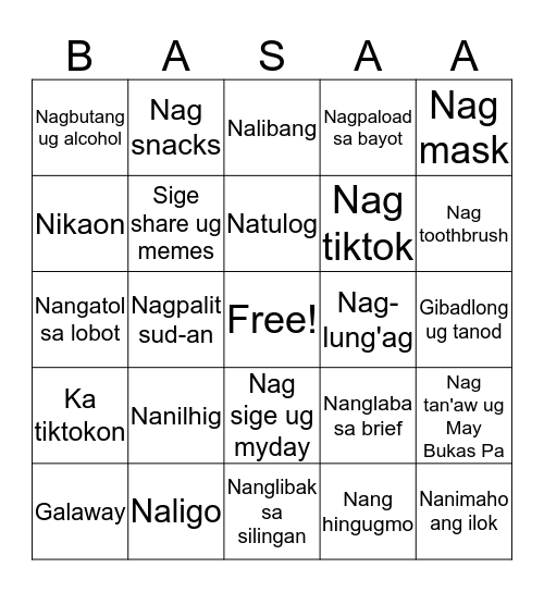 QUARANTINE SA BALAY EDITION Bingo Card