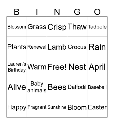 Butterfly Boutique Spring Bingo Card