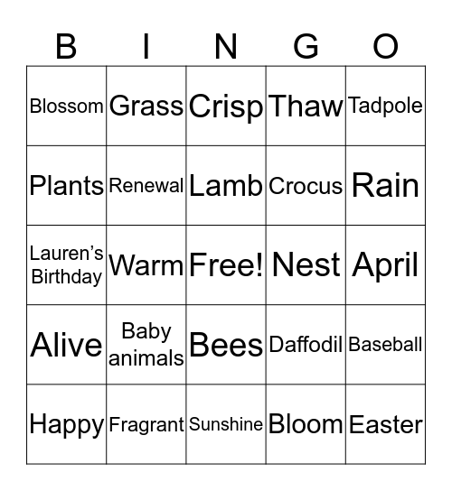 Butterfly Boutique Spring Bingo Card
