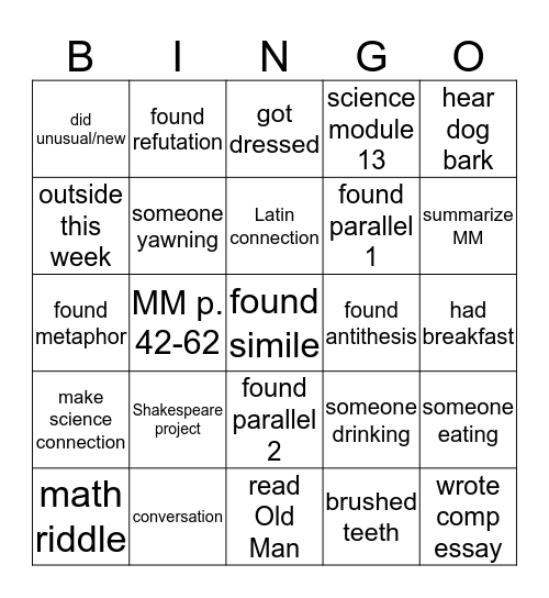 Challenge 1 Bingo Card