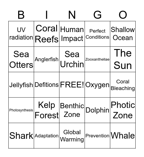 Shallow Ocean Bingo Card