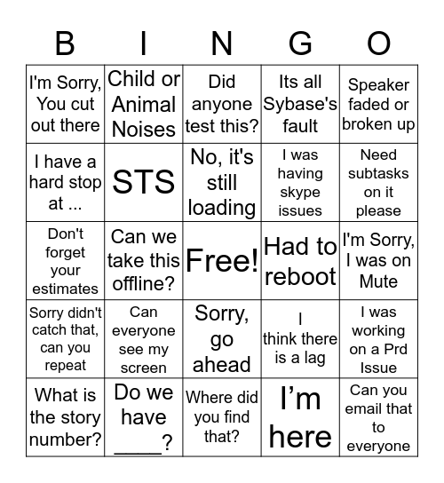 Skype Meeting Bingo Card