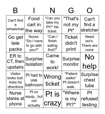 Transporter Bingo Card