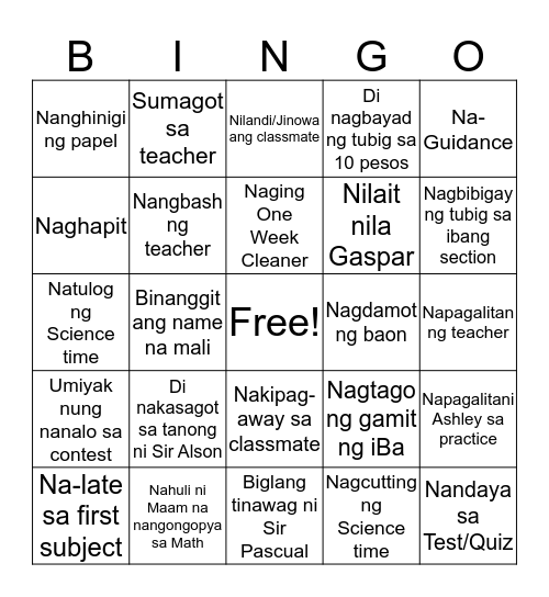 Bingo MANILA Bingo Card