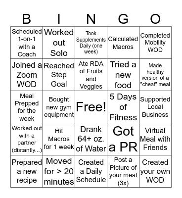 C.L.E.A.N Challenge Bingo Card