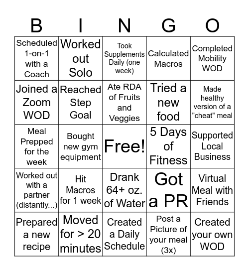C.L.E.A.N Challenge Bingo Card