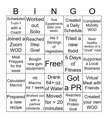 C.L.E.A.N Challenge Bingo Card