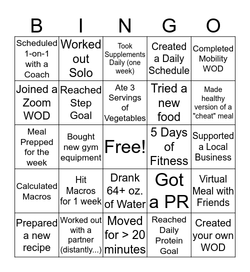 C.L.E.A.N Challenge Bingo Card
