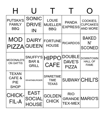 HUTTO AREA CHAMBER OF COMMERCE Bingo Card