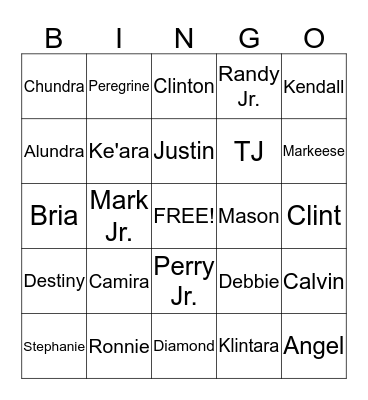 Atkins Family Bingo Card