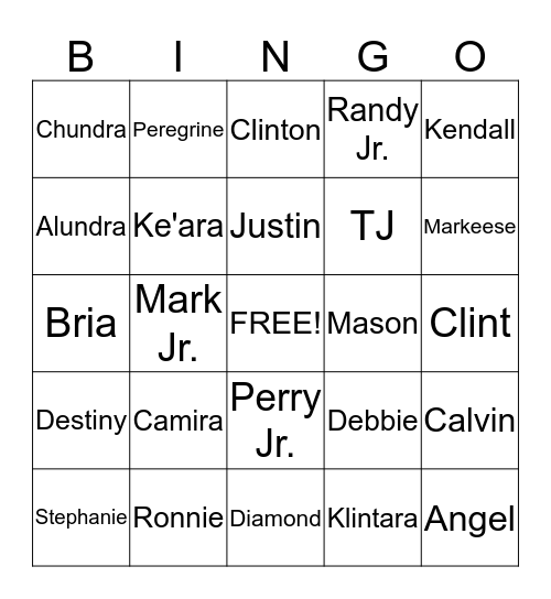 Atkins Family Bingo Card