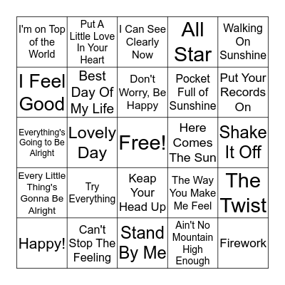 Positive Music Bingo Card