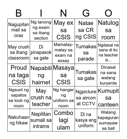 CSISian Bingo Card