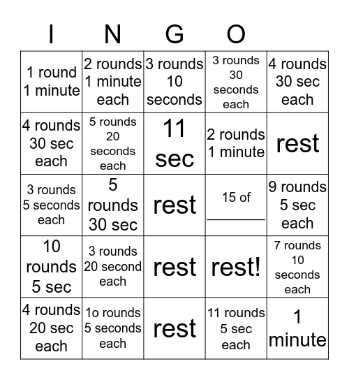 workout Bingo Card