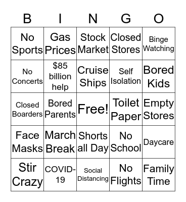 IFDS - Self Isolation BINGO Card