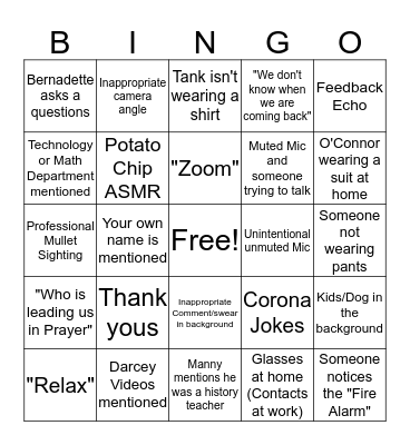 Faculty Meeting Bingo Card