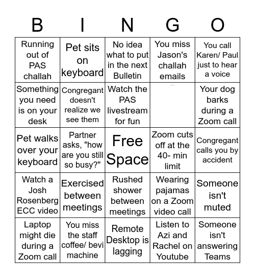 PAS WFH Bingo Card