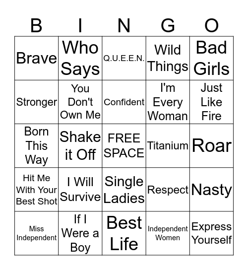 Women's Empowerment Music Bingo Card