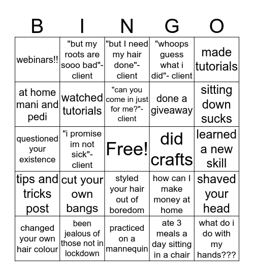 Hairstylist in Lockdown Bingo Card