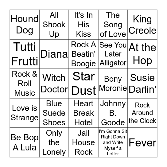 50s Bingo Card