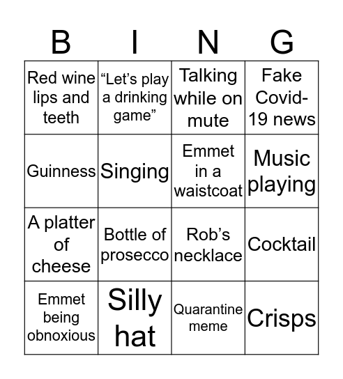 Virtual Bar Bingo Card