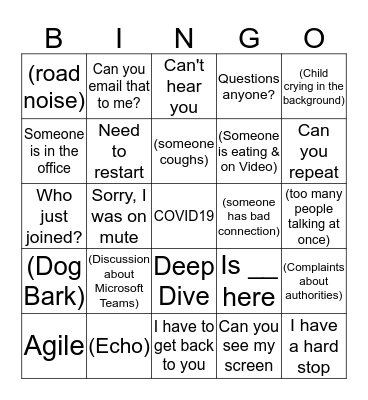 Conference Call Bingo Card