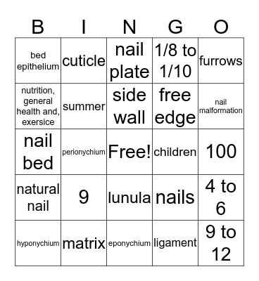 nail structure Bingo Card
