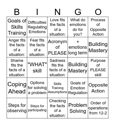 DBT Bingo Card