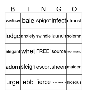 Vocabulary List #4.1 Bingo Card