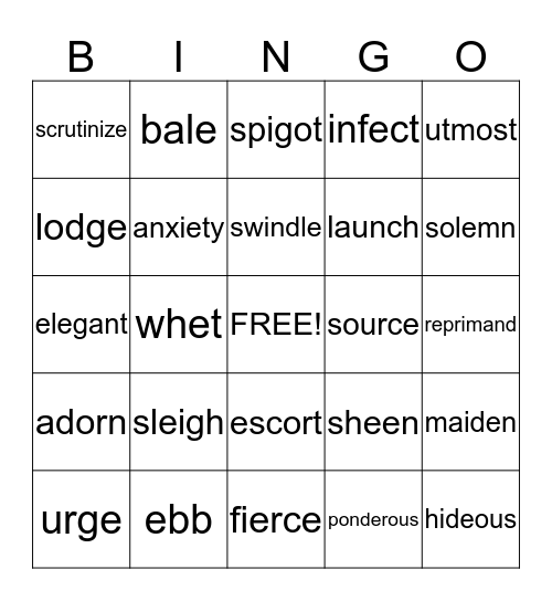 Vocabulary List #4.1 Bingo Card