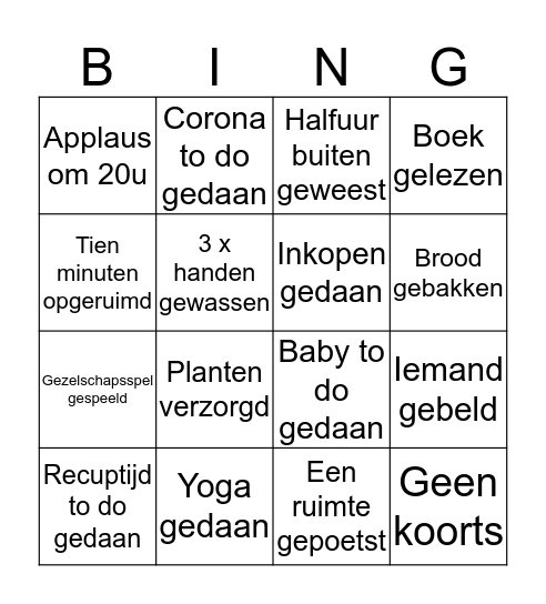 Corona Bingo Jana Bingo Card