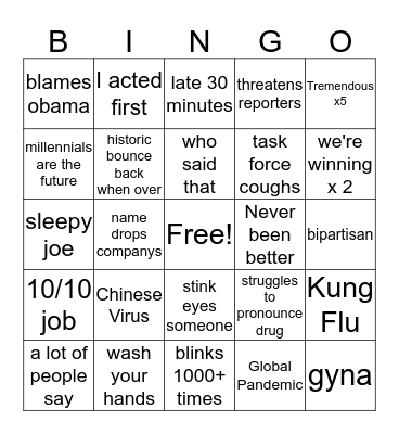 Trump Press Briefing Bingo Card