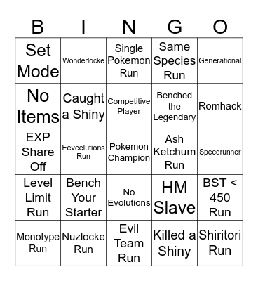 Pokemon Bingo Card