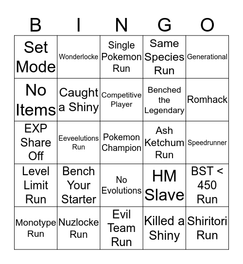 Pokemon Fire-red reandomized bingo! Bingo Card