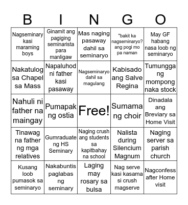 SEMINARY LIFE Bingo Card