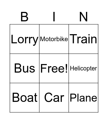 Transportation Bingo Card