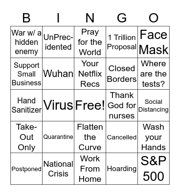 COVID-19 VIRTUAL GAMENIGHT Bingo Card