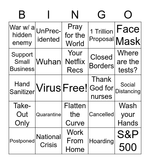 COVID-19 VIRTUAL GAMENIGHT Bingo Card