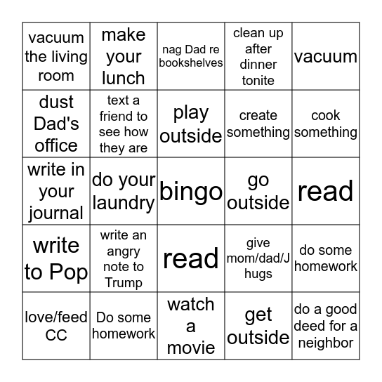 COVID 19 BINGO Card