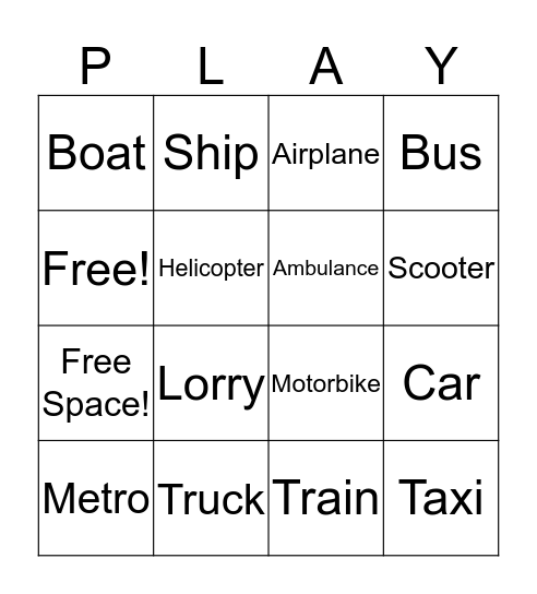 Transportation Bingo Card