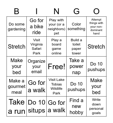 Take A Break Bingo Card