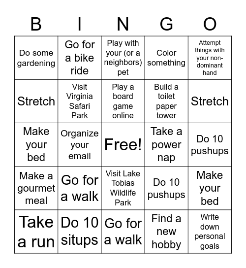 Take A Break Bingo Card