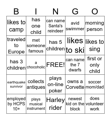 Who's Who Bingo Card