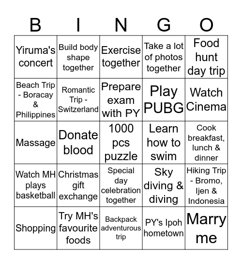 Min Hui & Pei Yee Bingo Challenge Bingo Card
