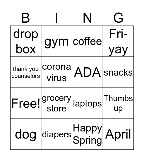 Quarantine Bingo Card